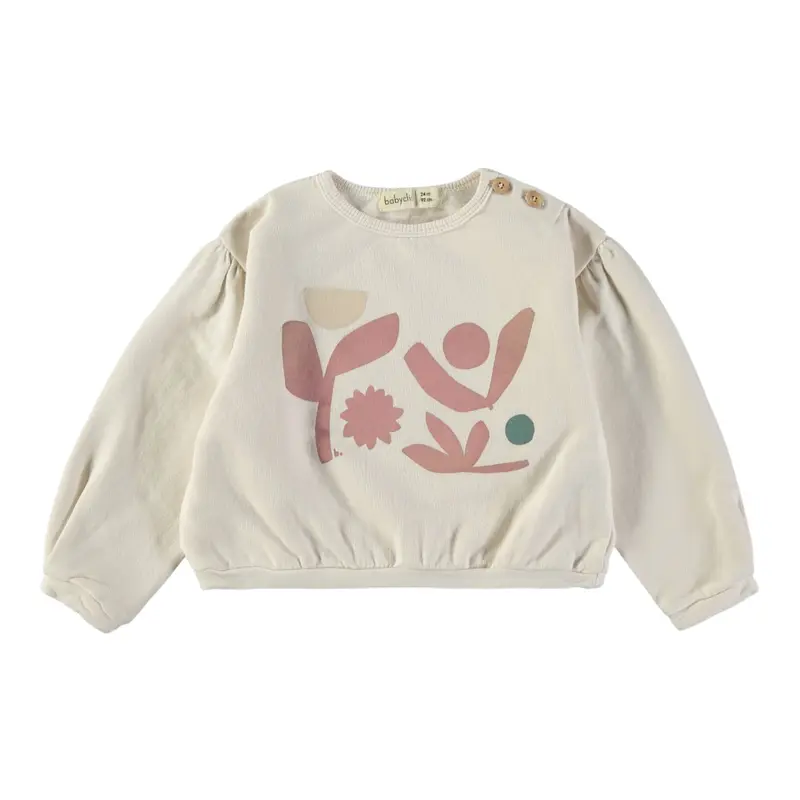 Babyclic Felpa Chiusa Girocollo con Stampa Crema per Bambina