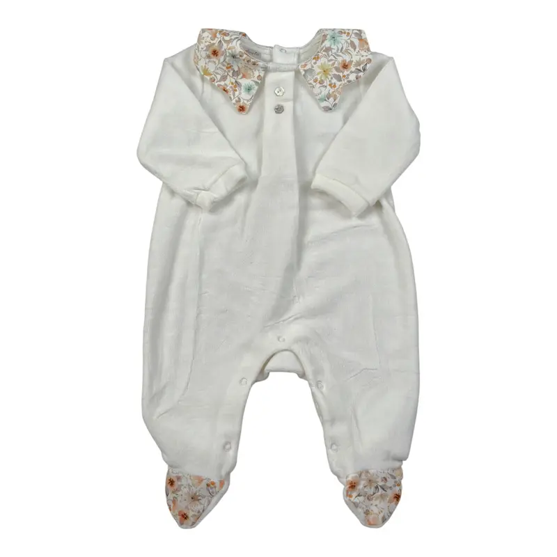 Babyvip Tutina tinta unita In Velluto Bianco per Neonata