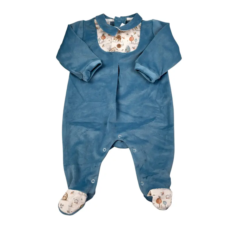 Babyvip Tutina tinta unita In Velluto Petrolio per Neonata