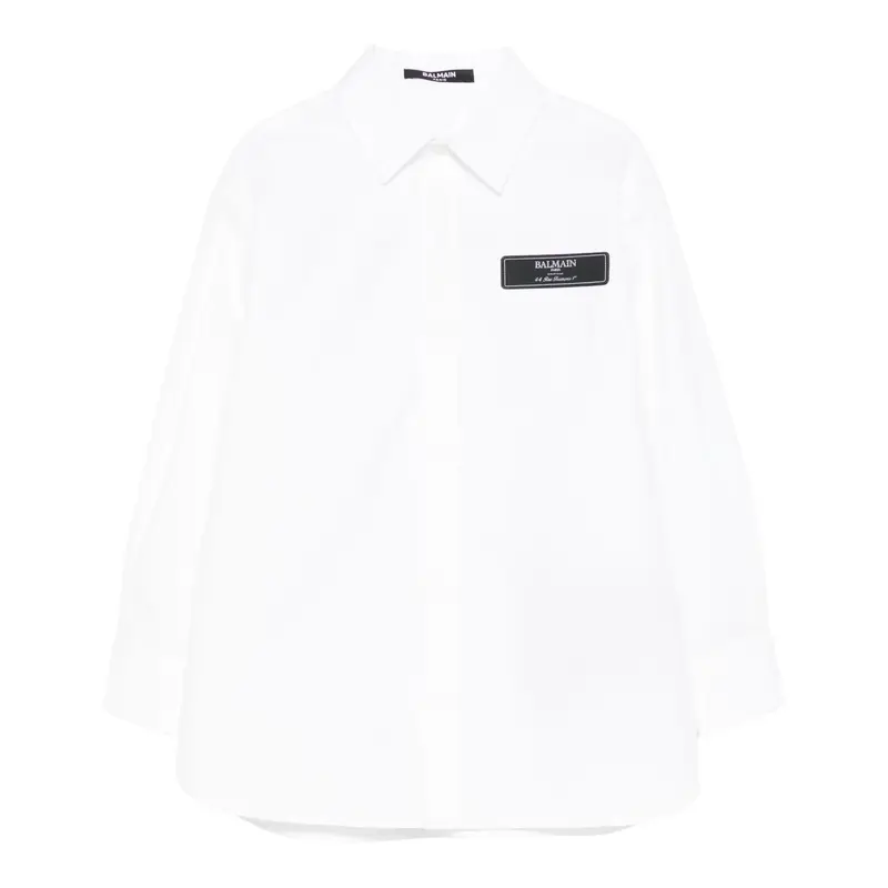 Balmain Camicia Manica Lunga tinta unita con Logo Bianco per Bambino
