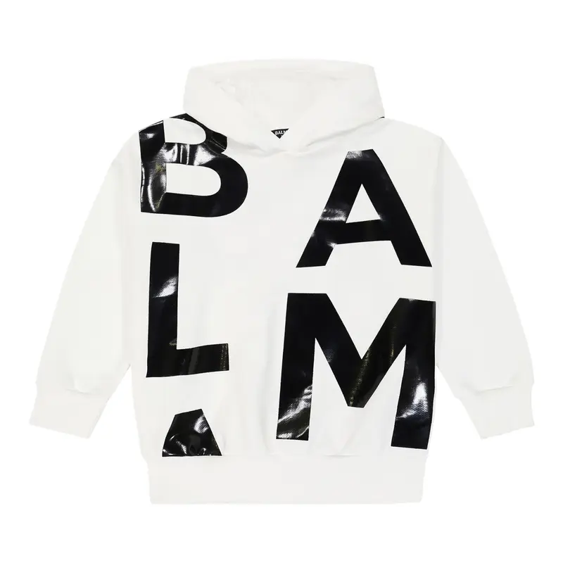 Balmain Felpa Chiusa con Cappuccio tinta unita con Logo Bianco per Bambino