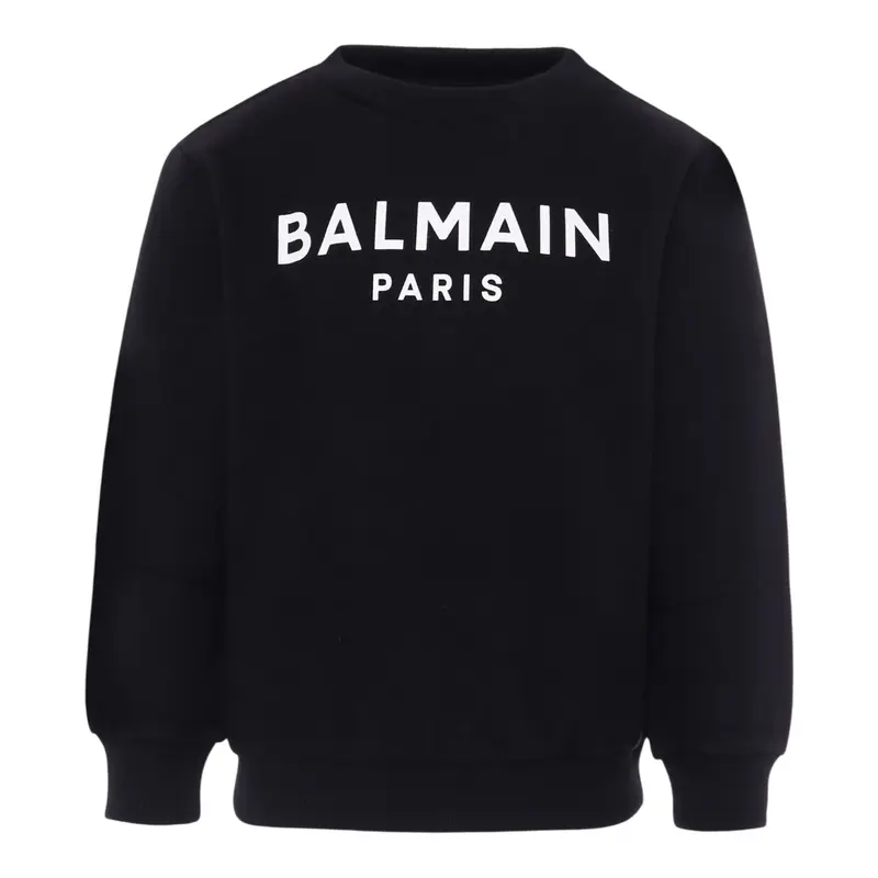 Balmain Felpa Chiusa Girocollo con Logo Nero per Bambino