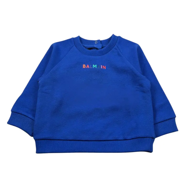 Balmain Felpa Chiusa Girocollo tinta unita con Stampa Blu per Neonato