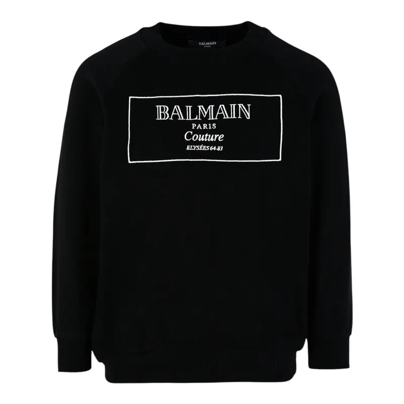 Balmain Felpa Chiusa Girocollo tinta unita con Stampa Nero per Bambino