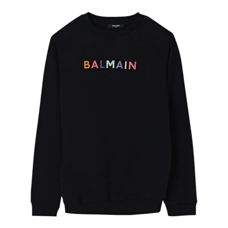 Balmain Felpa tinta unita con Stampa Nero per Bambina