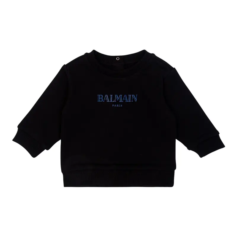 Balmain Felpa tinta unita Girocollo con Logo Nero per Neonato