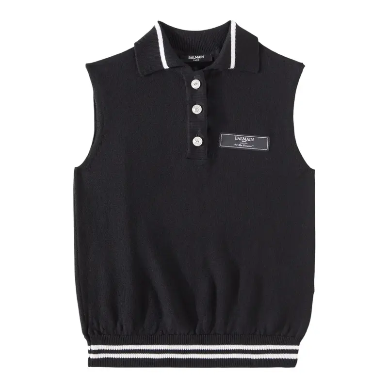 Balmain Gilet In Maglia tinta unita con Logo Nero per Bambino