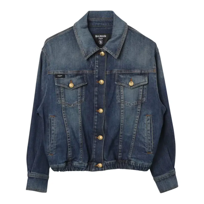 Balmain Giubbino In Denim tinta unita Blu per Bambina