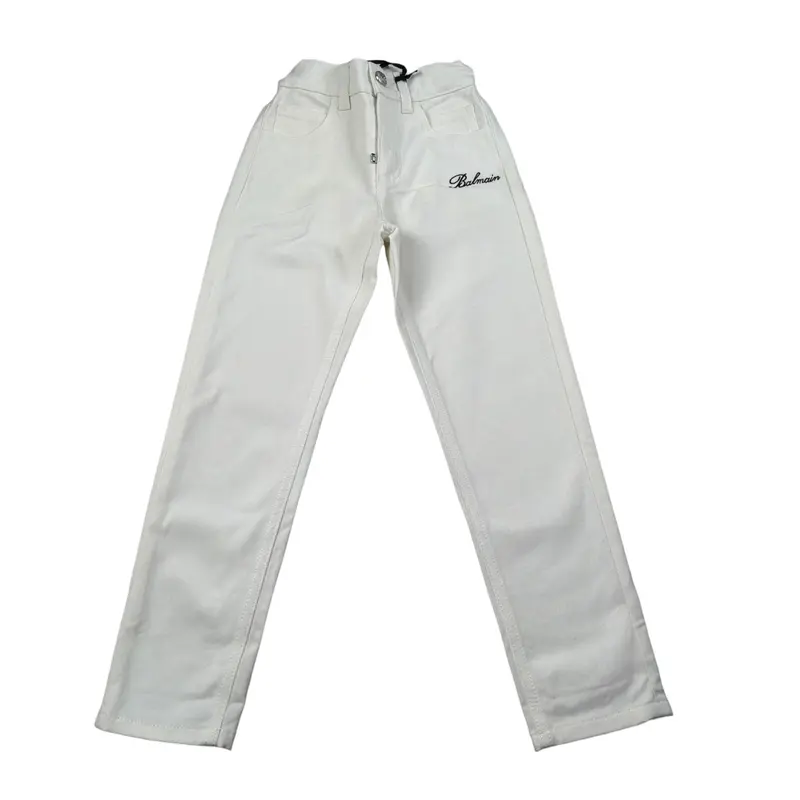 Balmain Jeans tinta unita con Girovita Regolabile Panna per Bambina