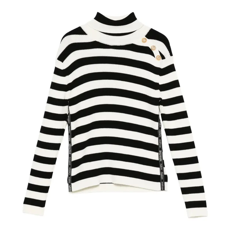 Balmain Maglia Collo Alto Fantasia A Righe Panna/Nero per Bambina