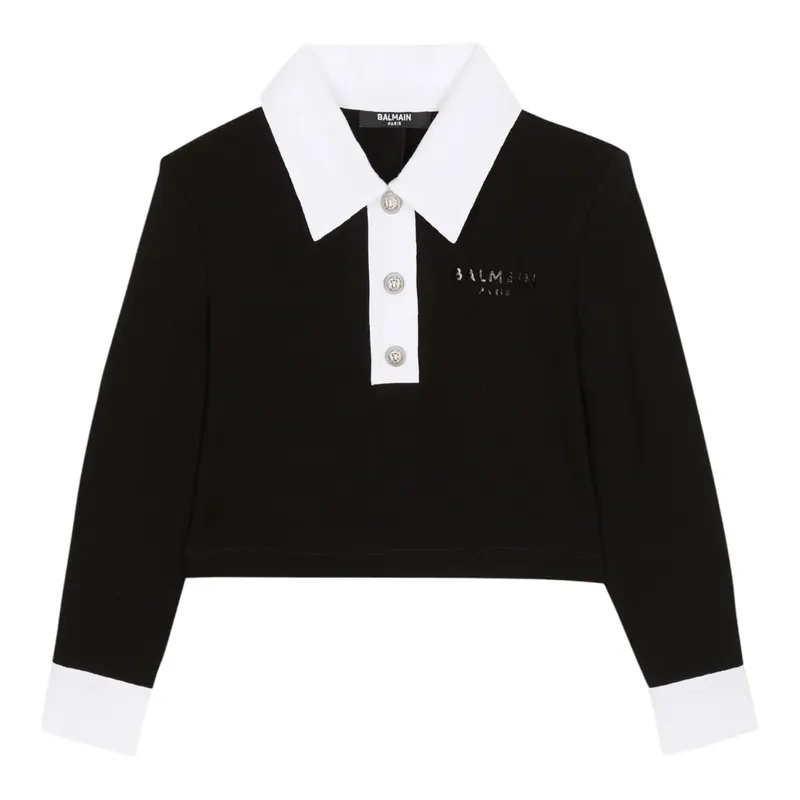 Balmain Polo Manica Lunga tinta unita Nero per Bambina