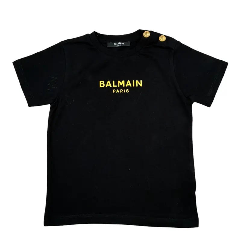 Balmain T-Shirt tinta unita con Logo Nero per Neonata
