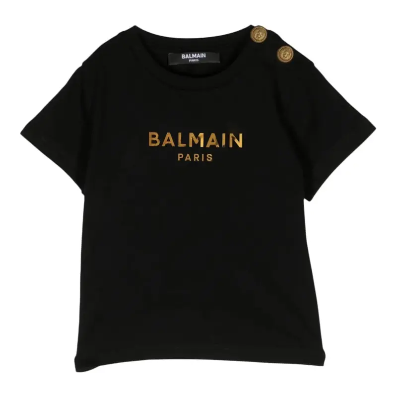 Balmain T-Shirt tinta unita con Logo Nero per Neonato