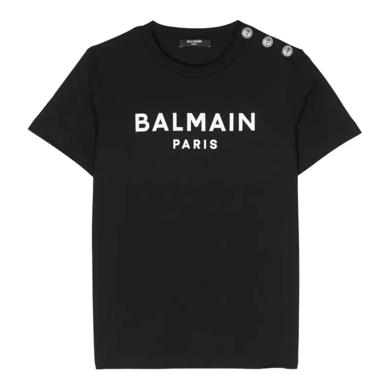 Balmain T-Shirt tinta unita con Logo Nero per Neonato