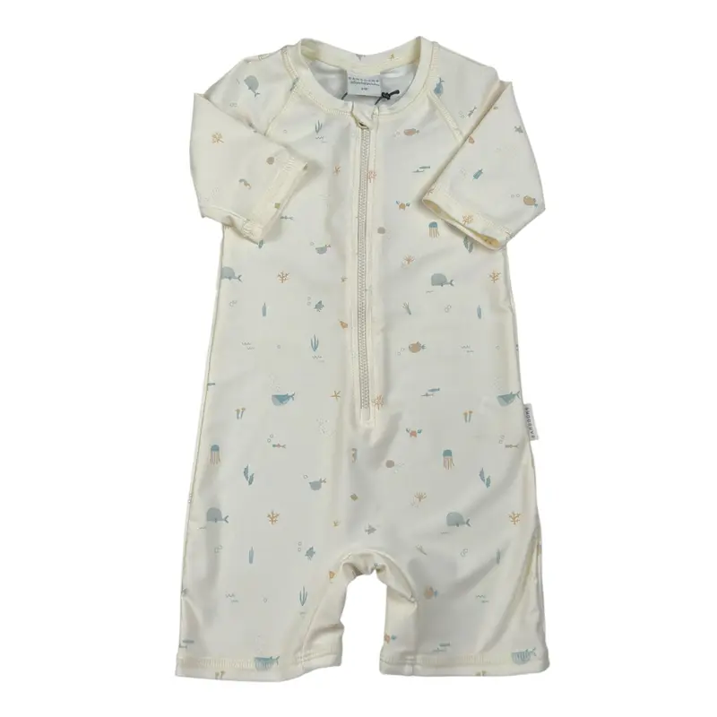Bamboom+Babies Costume Intero tinta unita con Stampa Panna per Bambino