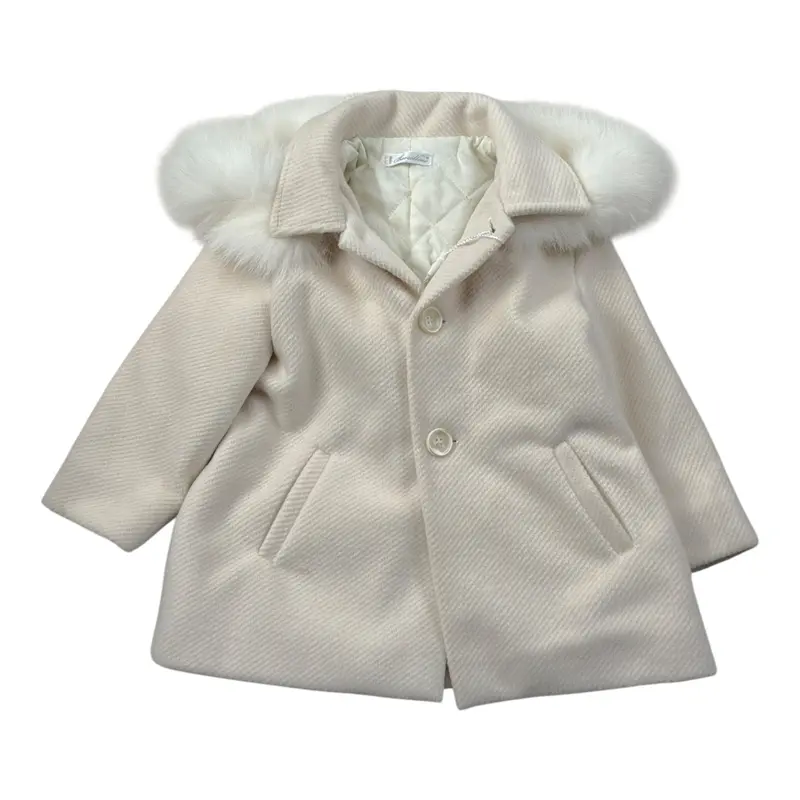 Barcellino Cappotto tinta unita con Cappuccio Panna per Neonata