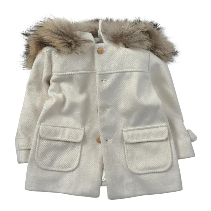 Barcellino Cappotto tinta unita con Cappuccio Panna per Neonata