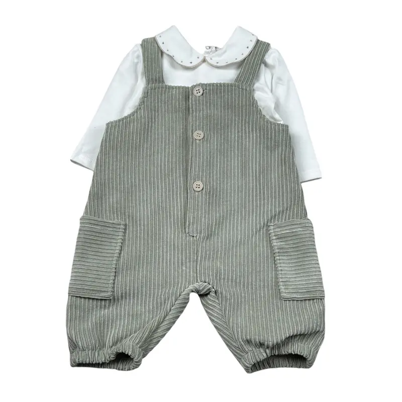 Barcellino Completo 2 Pezzi Camicia-Salopette Verde per Neonato