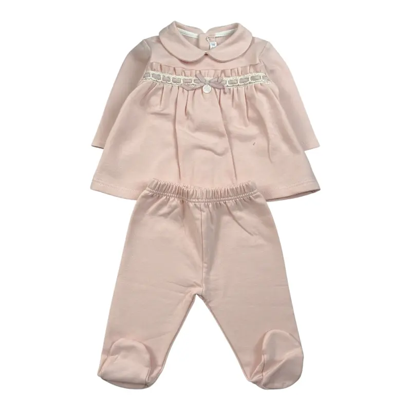 Barcellino Completo 2 Pezzi Shirt-Ghettina tinta unita Rosa per Neonata