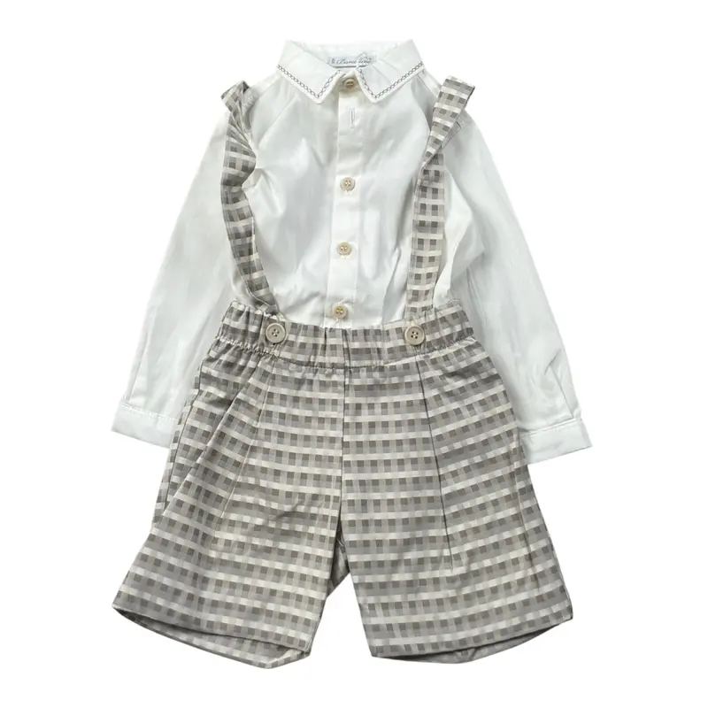 Barcellino Completo 2Pz Camicia Body-Salopette Beige per Neonato