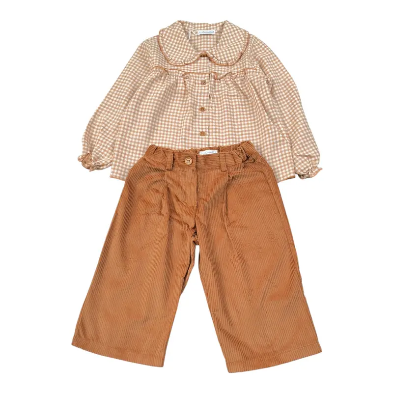 Barcellino Completo 2Pz Camicia-Pantalone Cammello per Neonata
