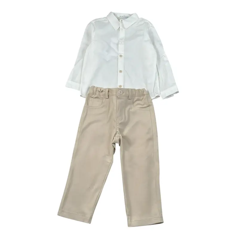 Barcellino Completo 2Pz Pantalone-Camicia Beige per Neonato