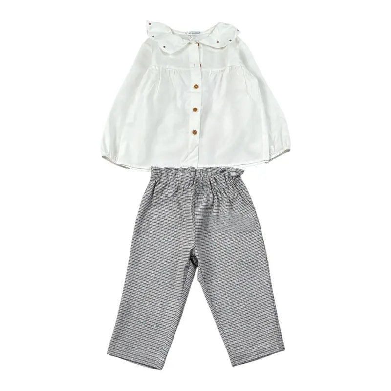 Barcellino Completo 2Pz Pantalone-Camicia Bianco per Neonata