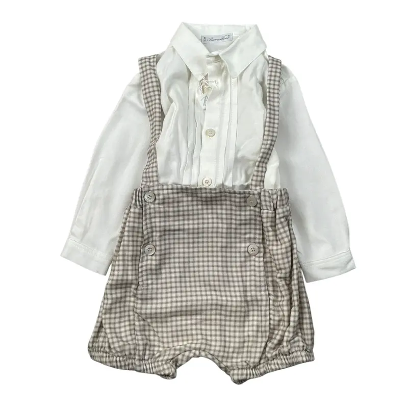 Barcellino Completo 3Pz Camicia Body-Salopette-Papillon Beige per Neonato