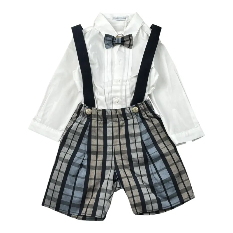 Barcellino Completo 3Pz Camicia Body-Salopette-Papillon Blu per Neonato
