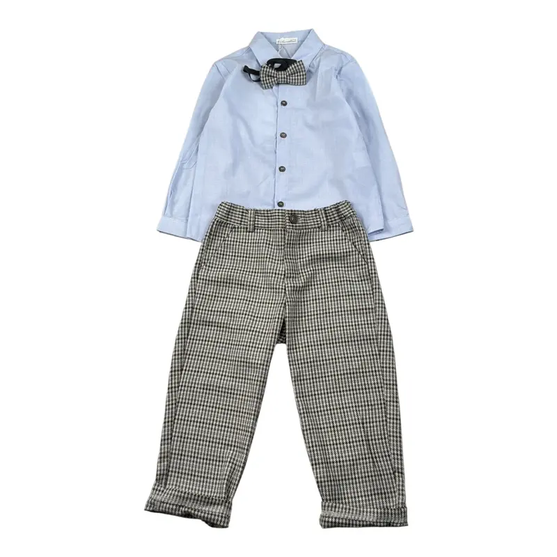 Barcellino Completo 3Pz Camicia-Pantalone-Gilet Azzurro per Neonato
