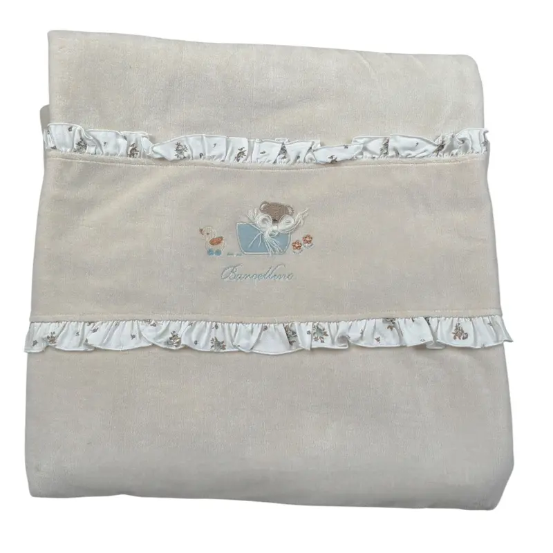 Barcellino Coperta Bicolore con Stampa Beige/Azzurro per Neonata