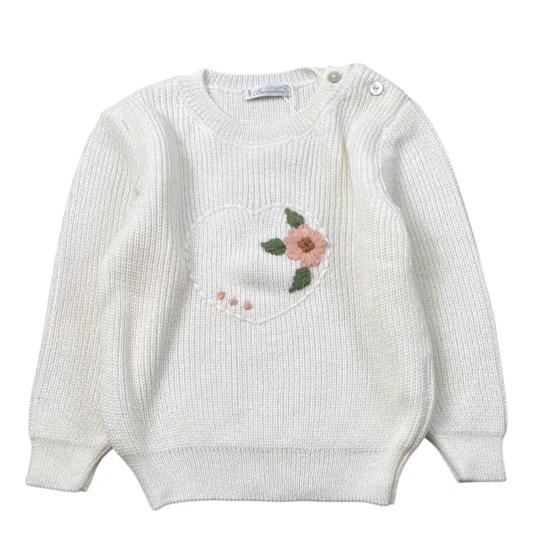 Barcellino Maglia Girocollo tinta unita con Stampa Panna per Bambina