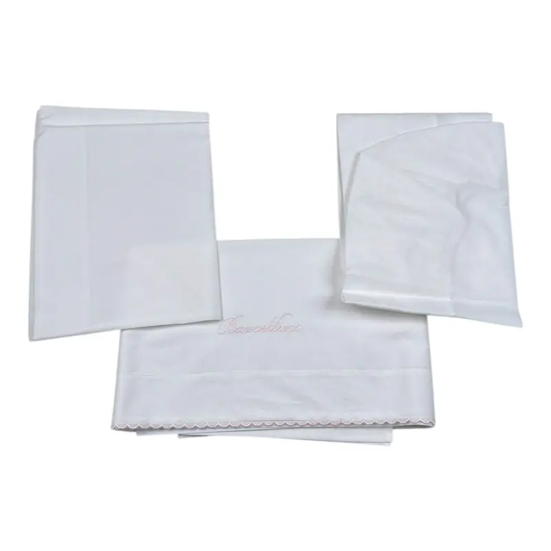 Barcellino Set Lenzuola 3Pz tinta unita con Stampa Bianco per Neonata
