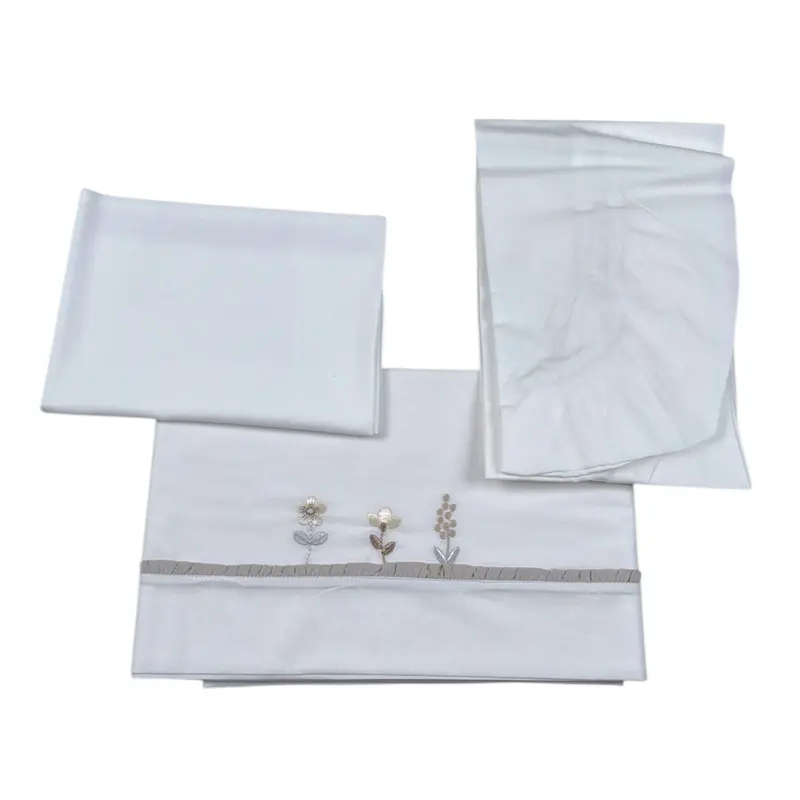 Barcellino Set Lenzuola 3Pz tinta unita con Stampa Bianco per Neonata