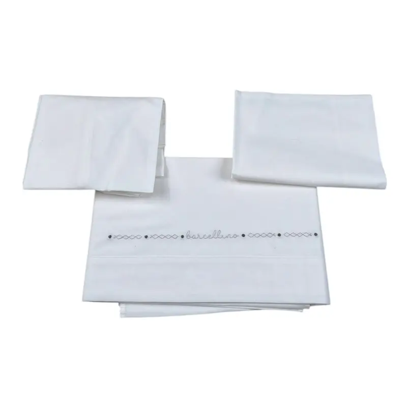 Barcellino Set Lenzuola 3Pz tinta unita con Stampa Bianco per Neonato