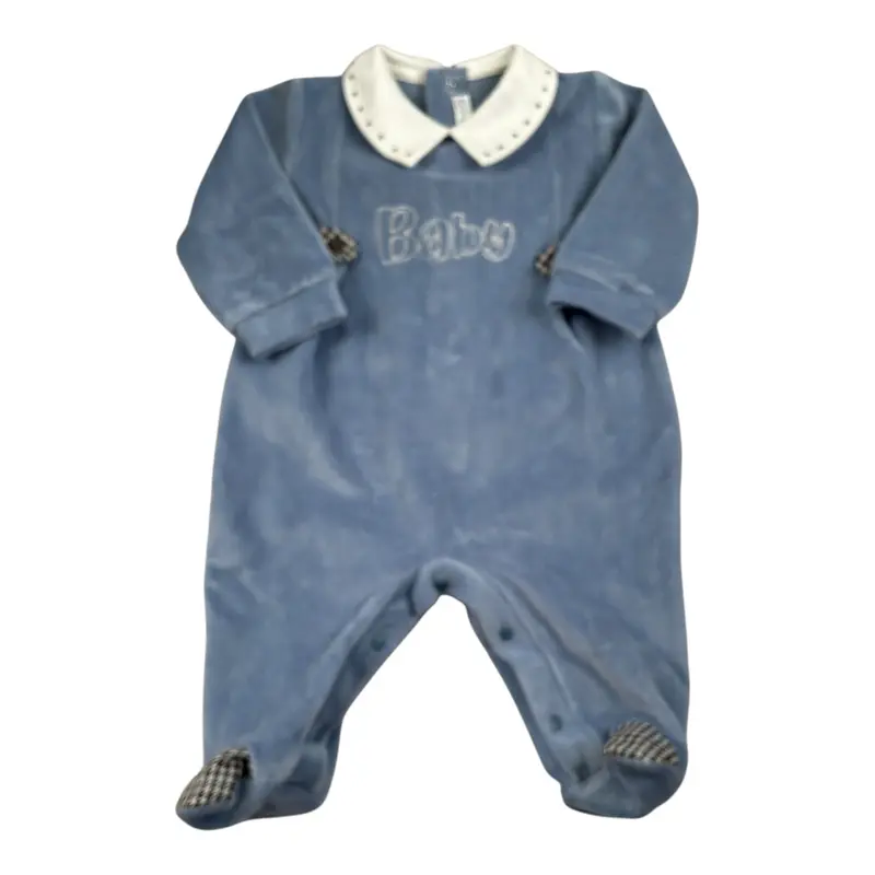 Barcellino Tutina tinta unita con Colletto Azzurro per Neonato
