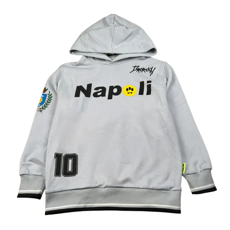 Barrow Kids Felpa Chiusa con Cappuccio tinta unita con Stampa Napoli Grigio per Bambino