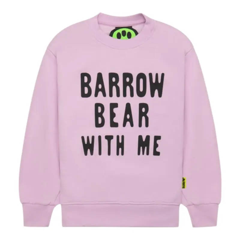 Barrow Kids Felpa Chiusa Girocollo tinta unita con Logo Rosa per Bambina