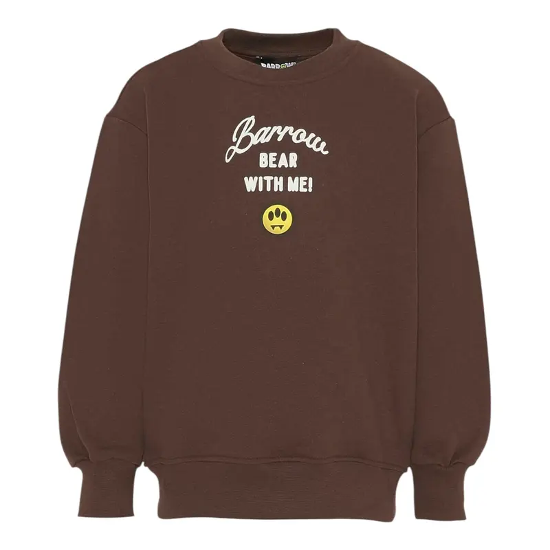 Barrow Kids Felpa Chiusa Girocollo tinta unita con Ricami Marrone per Bambina