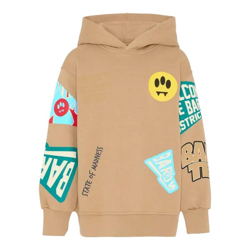 Barrow Kids Felpa tinta unita con Cappuccio E Stampa Beige per Bambino