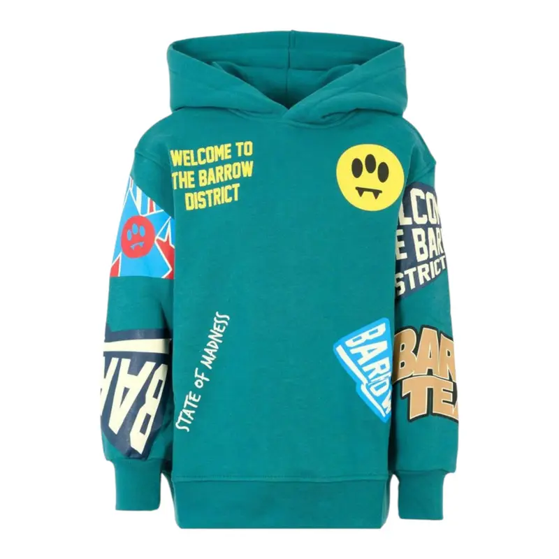 Barrow Kids Felpa tinta unita con Cappuccio E Stampa Verde per Bambino