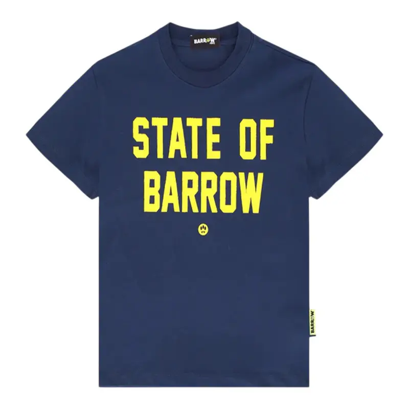 Barrow Kids T-Shirt Girocollo tinta unita con Stampa Blu per Bambino