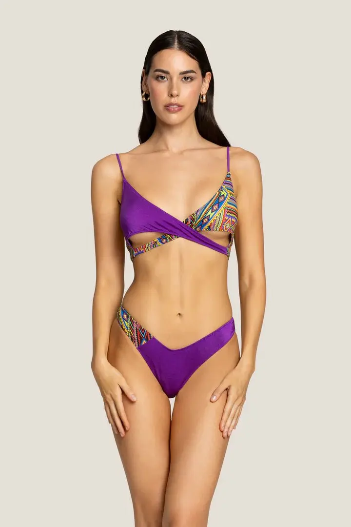 BIKINI VIOLA/MULTICOLOR CON TOP INCROCIO 4GIVENESS