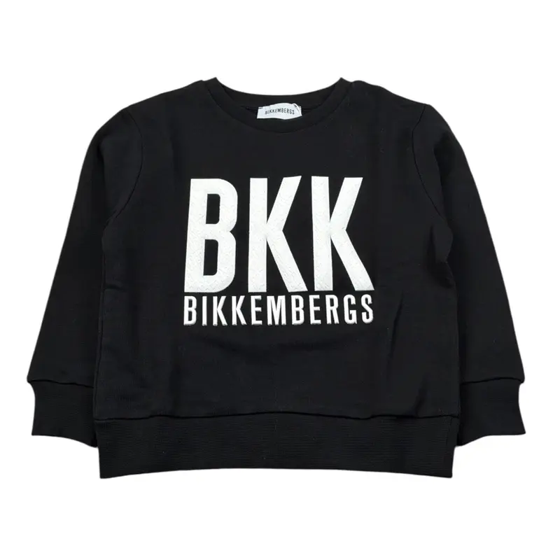 Bikkembergs Felpa Chiusa Girocollo tinta unita con Logo Nero per Bambino