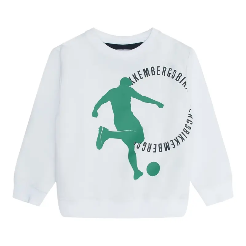 Bikkembergs Felpa Chiusa Girocollo tinta unita con Stampa Bianco per Bambino
