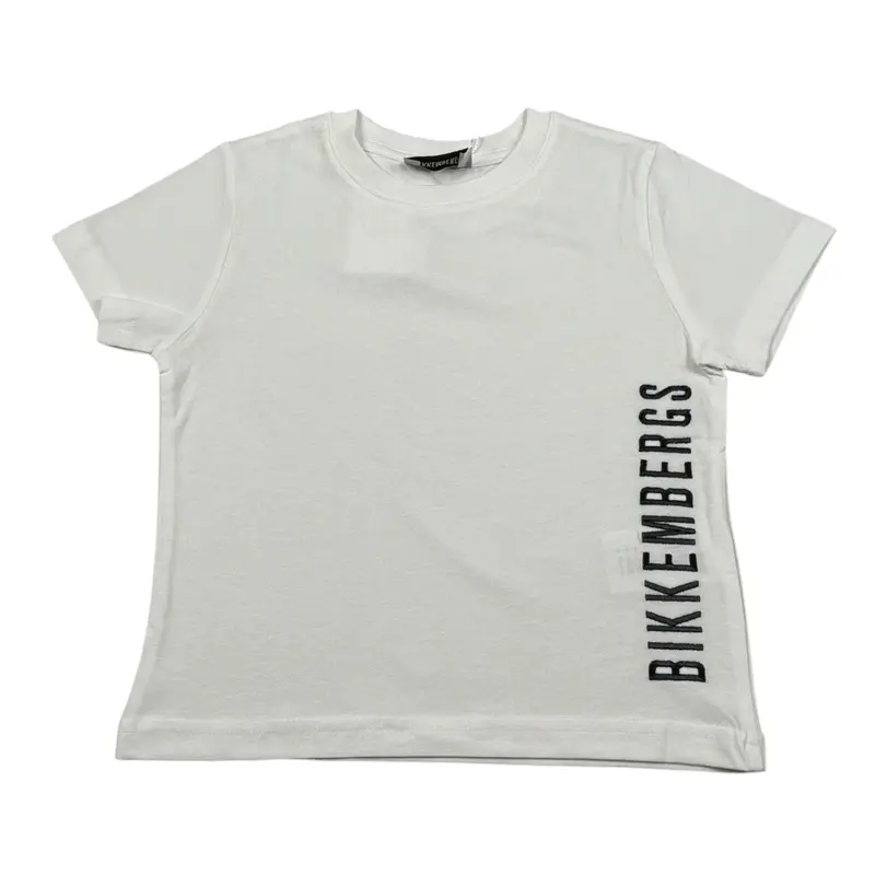 Bikkembergs T-Shirt Girocollo tinta unita con Logo Bianco per Bambino