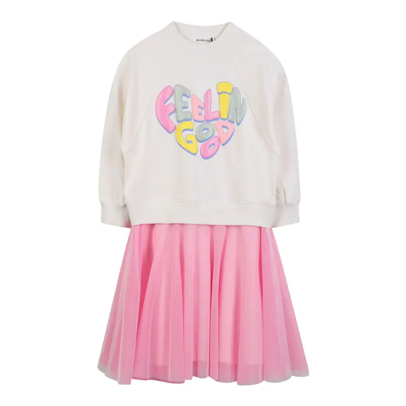 Billieblush Abito Bicolore con Tulle Modello Felpa Panna per Bambina