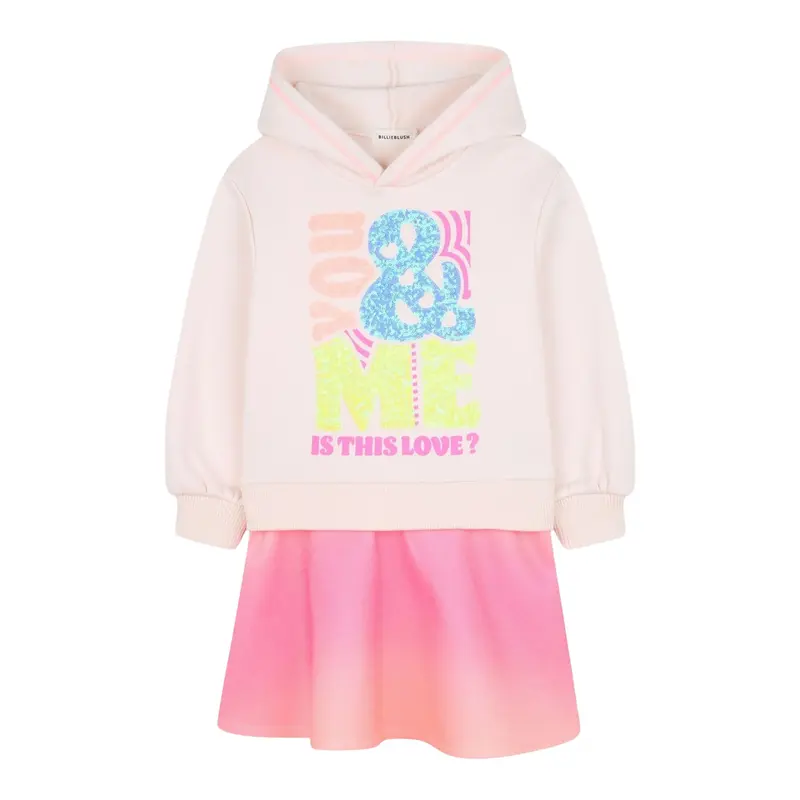 Billieblush Abito Felpa Manica Lunga Bicolore Rosa per Bambina