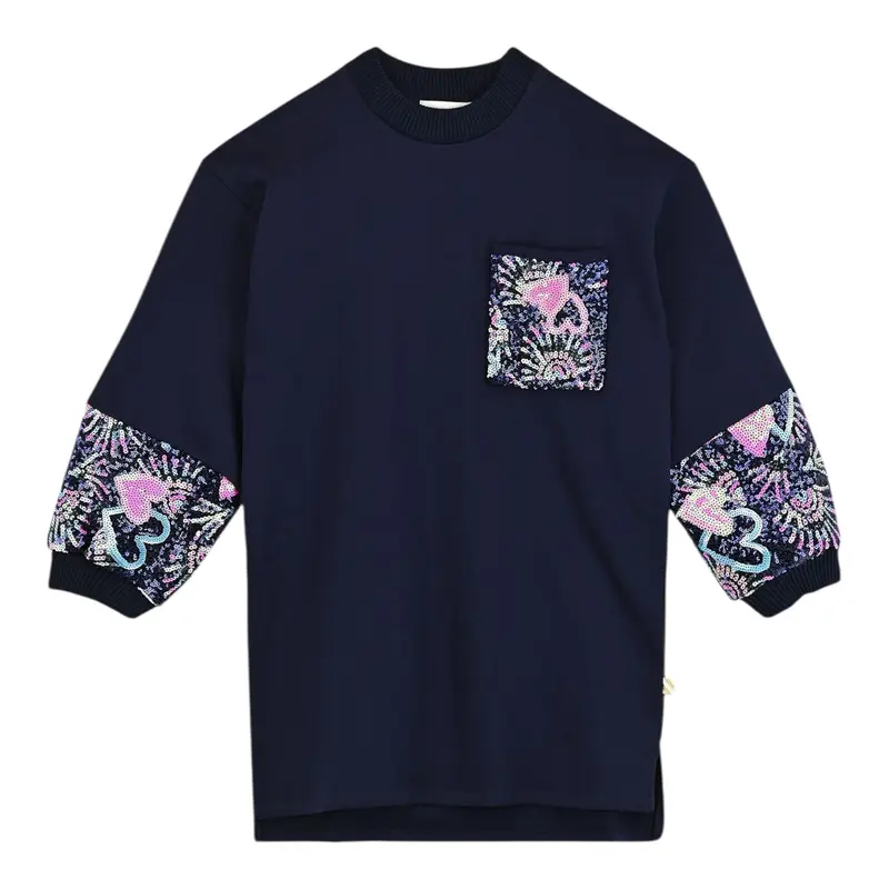 Billieblush Abito Manica Lunga tinta unita con Paillettes Blu per Neonata