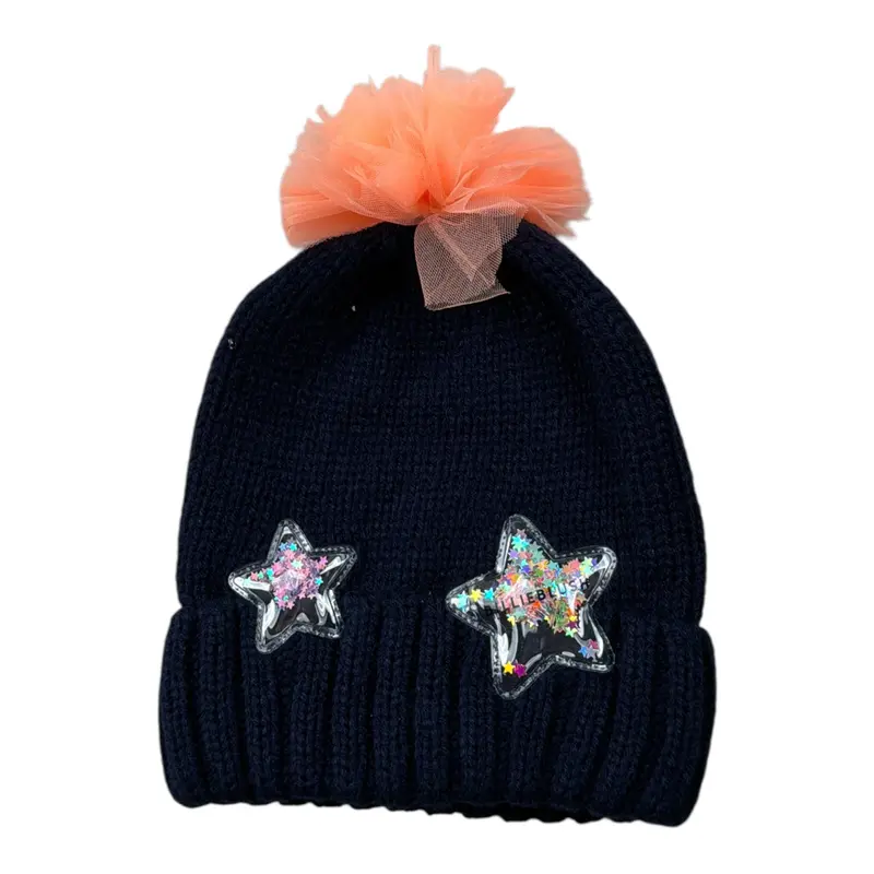 Billieblush Cappello tinta unita con Pon Pon Blu per Bambina